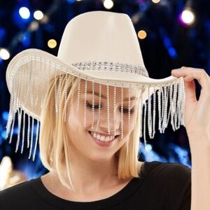 Cowgirl Rhinestone Fringe Novelty Hat